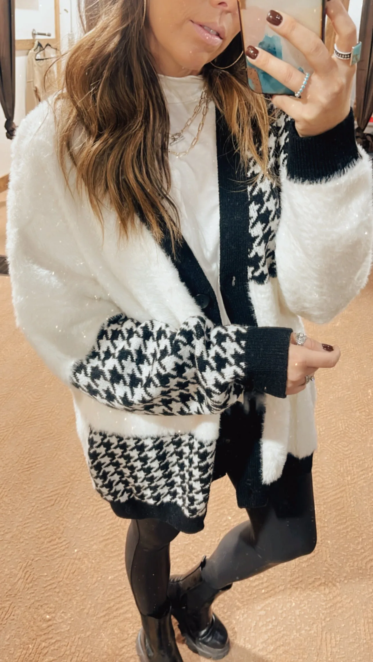 Ivory   Black Mix V Neck Sweater Cardigan
