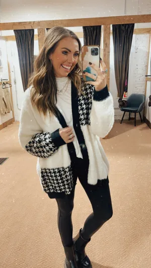 Ivory   Black Mix V Neck Sweater Cardigan