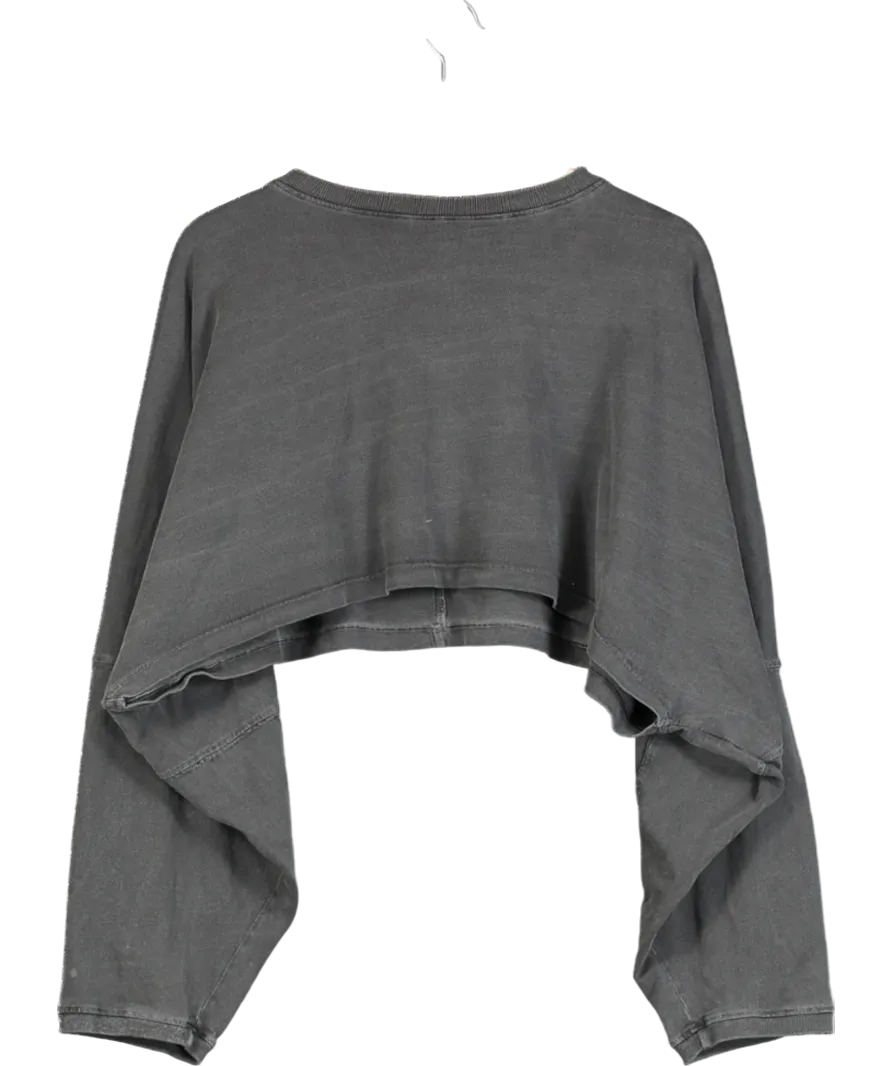 Joah Brown Grey Slouchy Crop Long Sleeve Top UK S/M