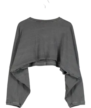 Joah Brown Grey Slouchy Crop Long Sleeve Top UK S/M