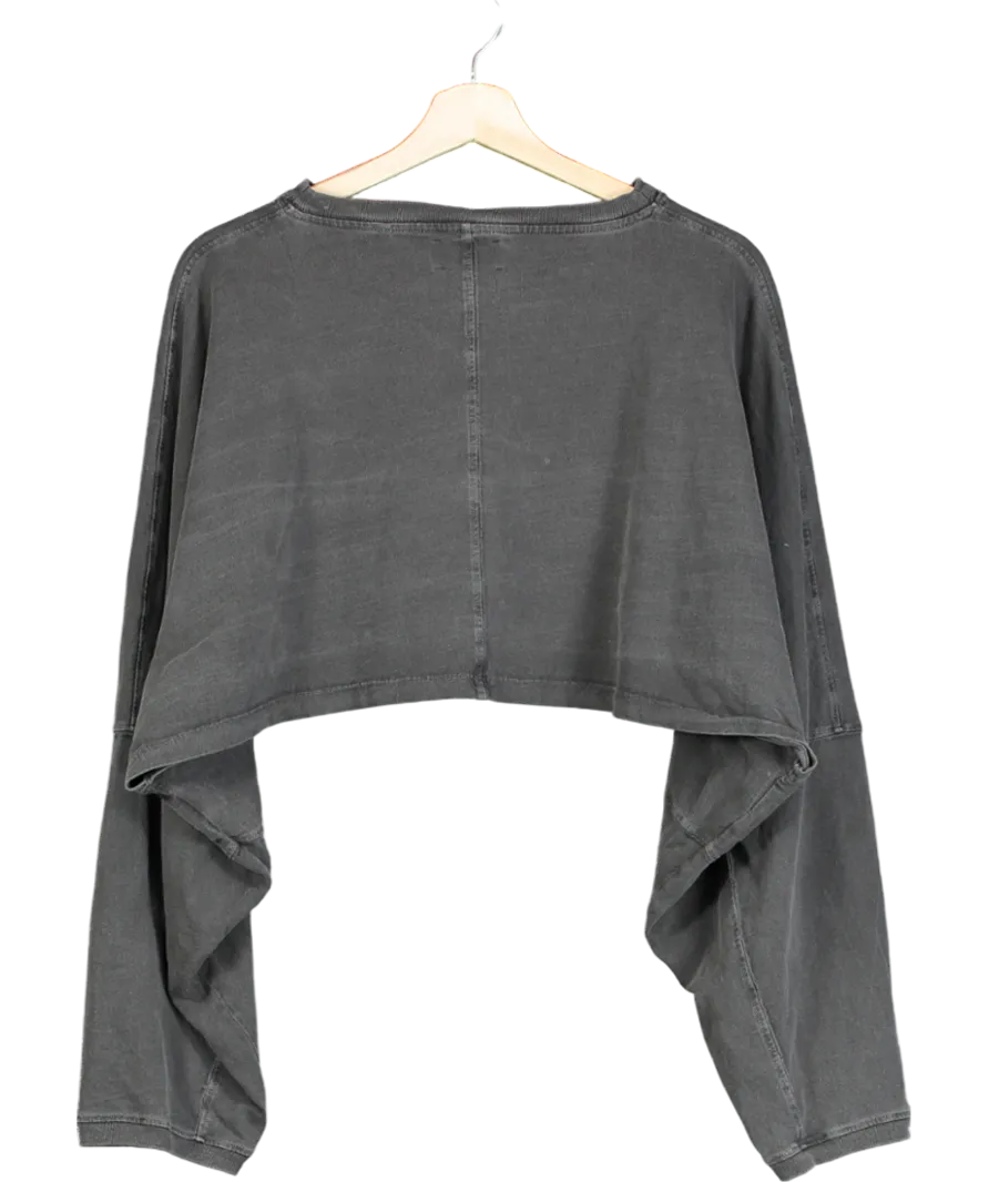 Joah Brown Grey Slouchy Crop Long Sleeve Top UK S/M
