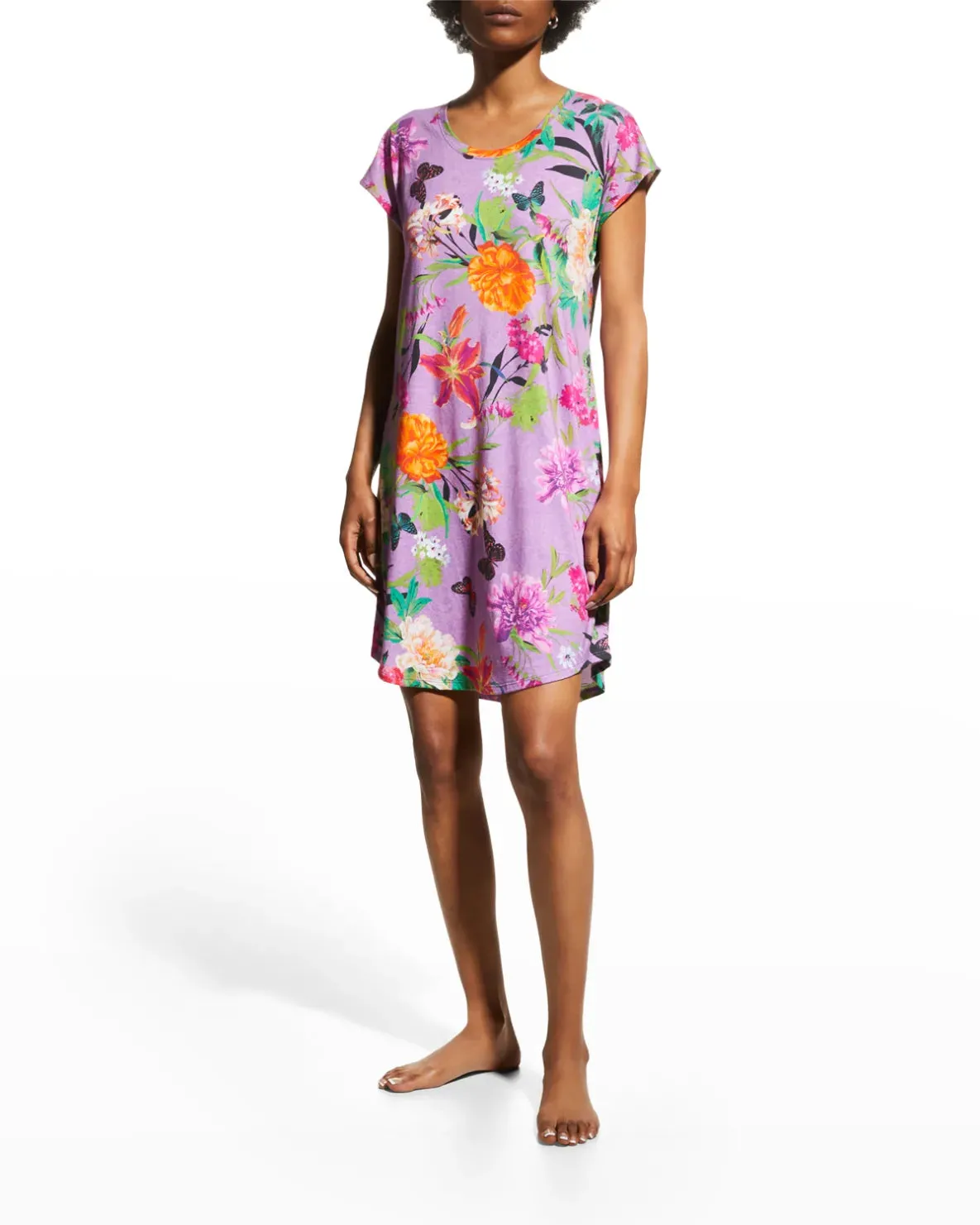 Johnny Was Goza Floral Cap Sleeve Sleep Dress Flower Butterfly Home Pink Small NEW