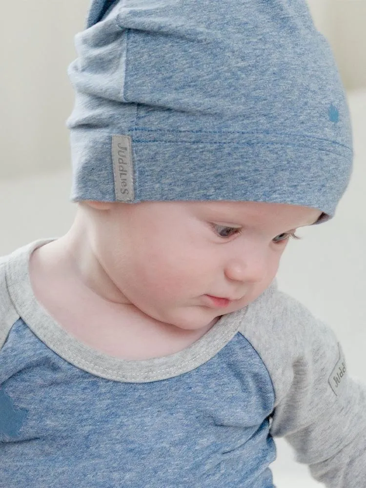 Juddlies - Organic Denim Blue Slouchy Baby Hats - Raglan Collection - Pack of 2 - 0-4M