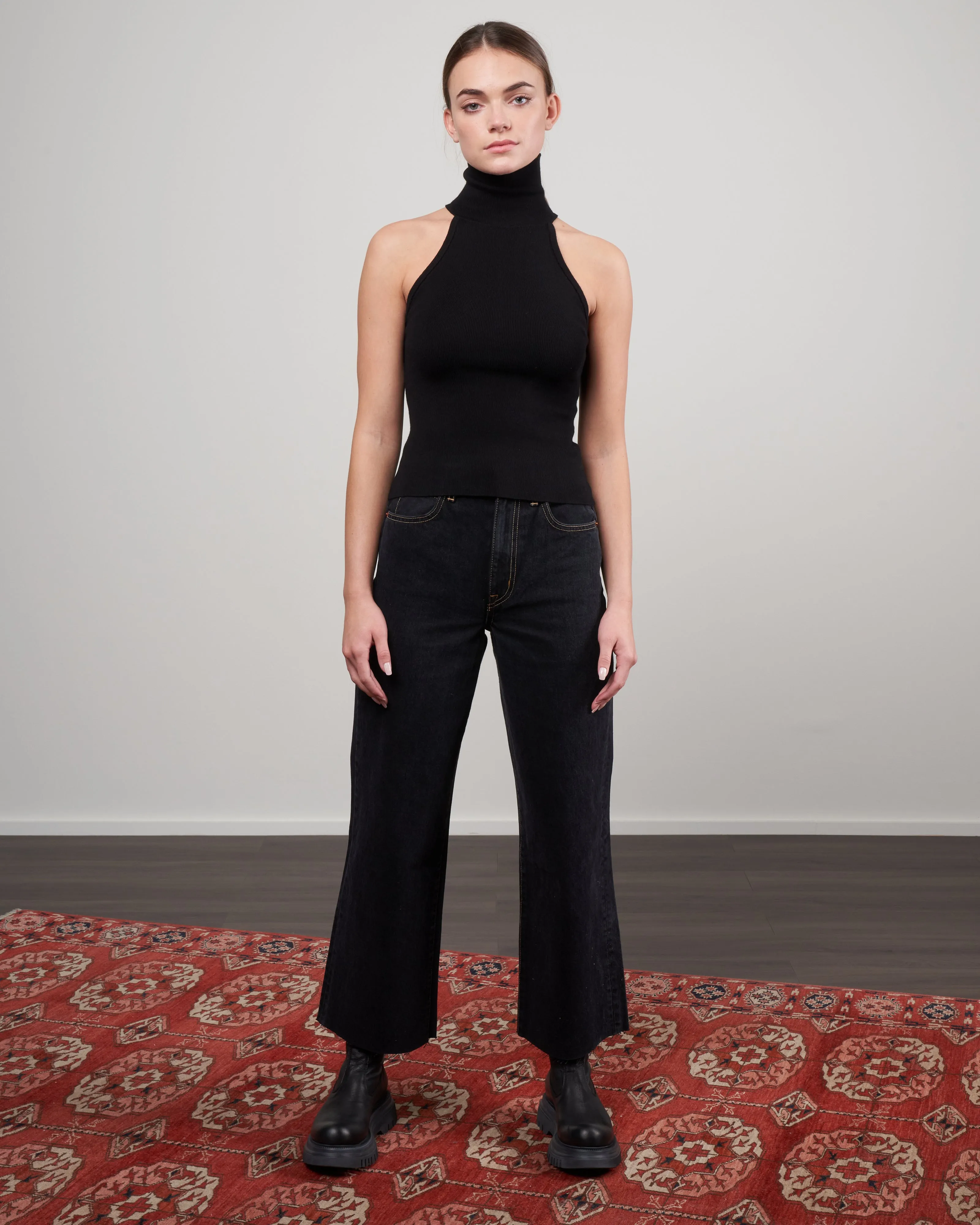 keith sleeveless turtleneck top - black