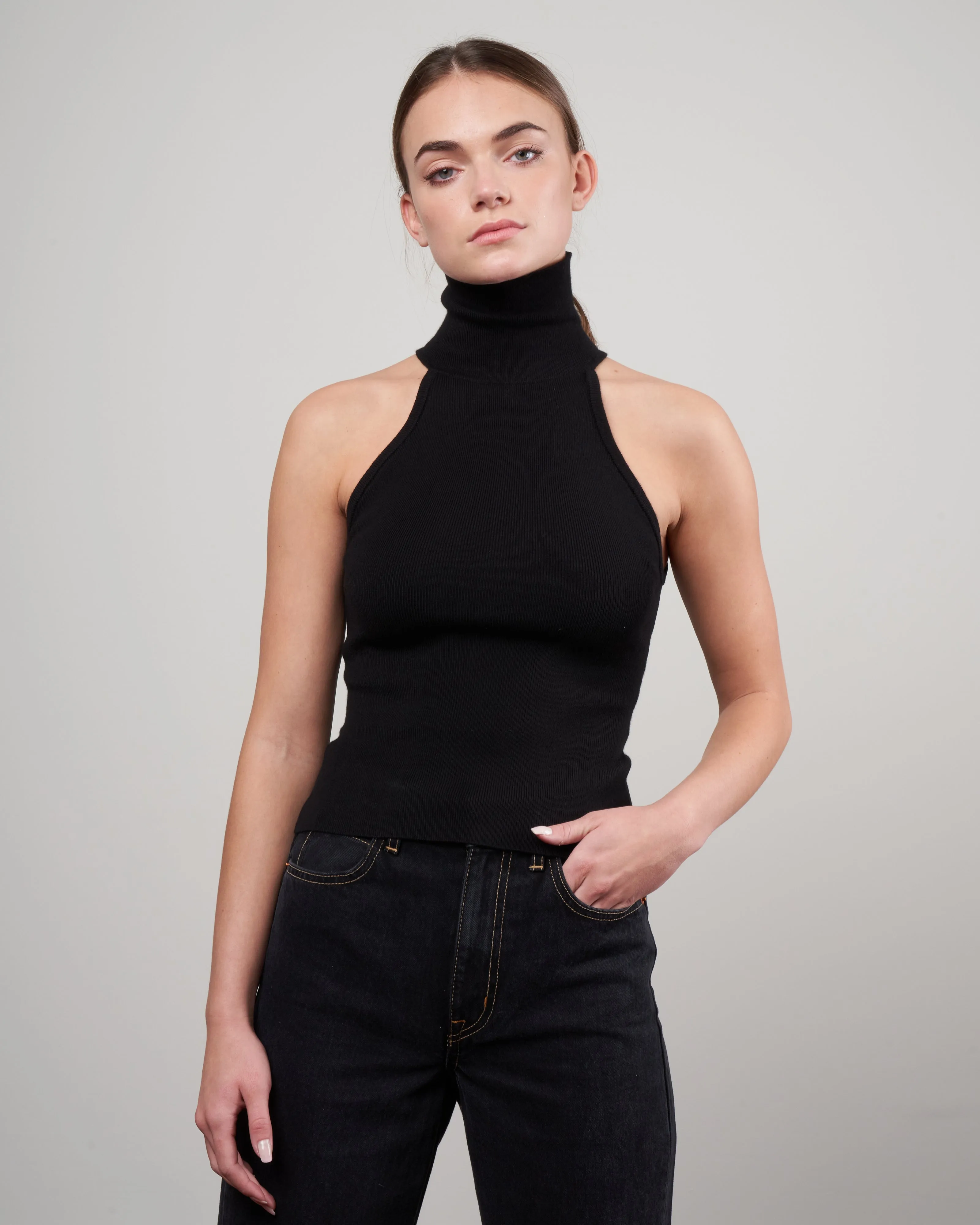 keith sleeveless turtleneck top - black