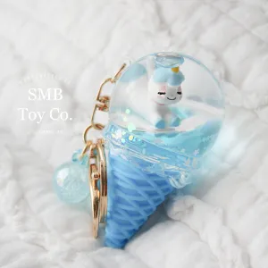 Keychain - Backpack/ Bag Charm - Ice Cream Cone with Unicorn - Blue