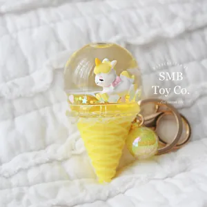 Keychain - Backpack/ Bag Charm - Ice Cream Cone with Unicorn - Yellow