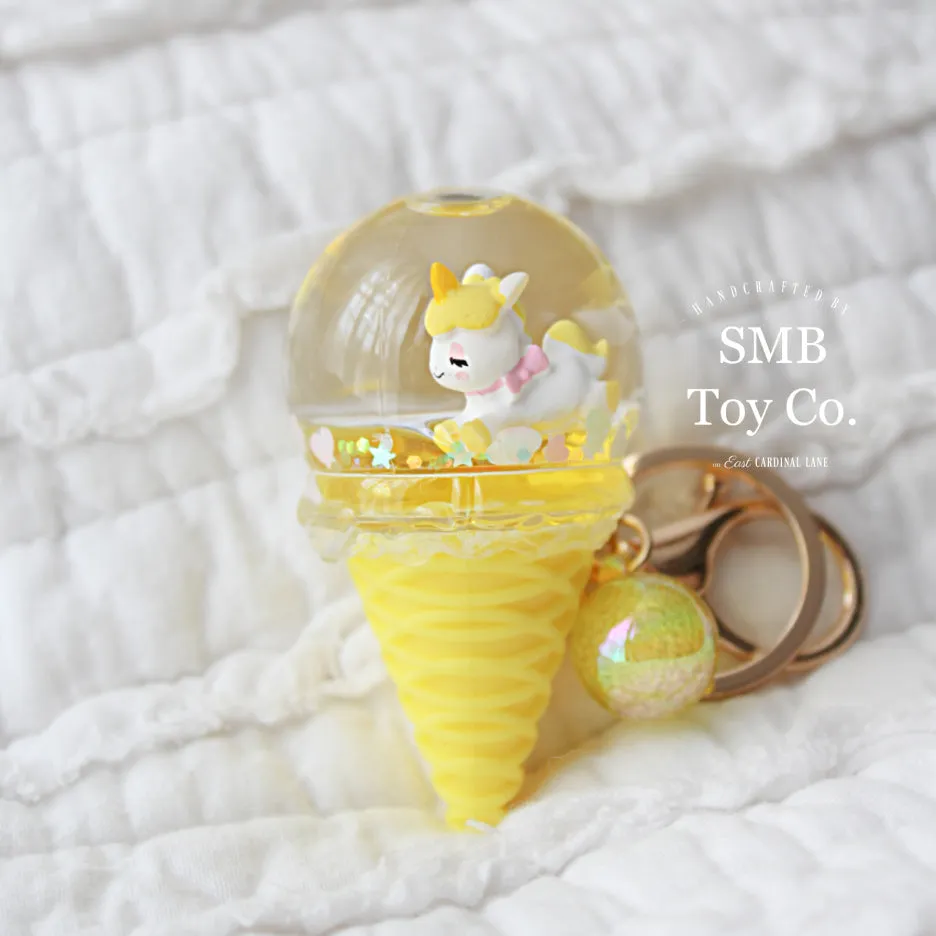 Keychain - Backpack/ Bag Charm - Ice Cream Cone with Unicorn - Yellow