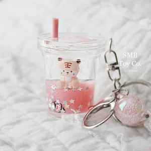 Keychain - Backpack/ Bag Charm - Liquid-Filled Cup, Plain, Pink, with Tiger Cub