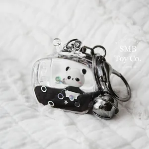 Keychain - Backpack/ Bag Charm - Liquid-Filled Television with Panda, Black