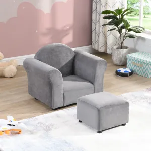 Kids Chair Upholstered Couch with Ottoman Grey Velvet Childproof