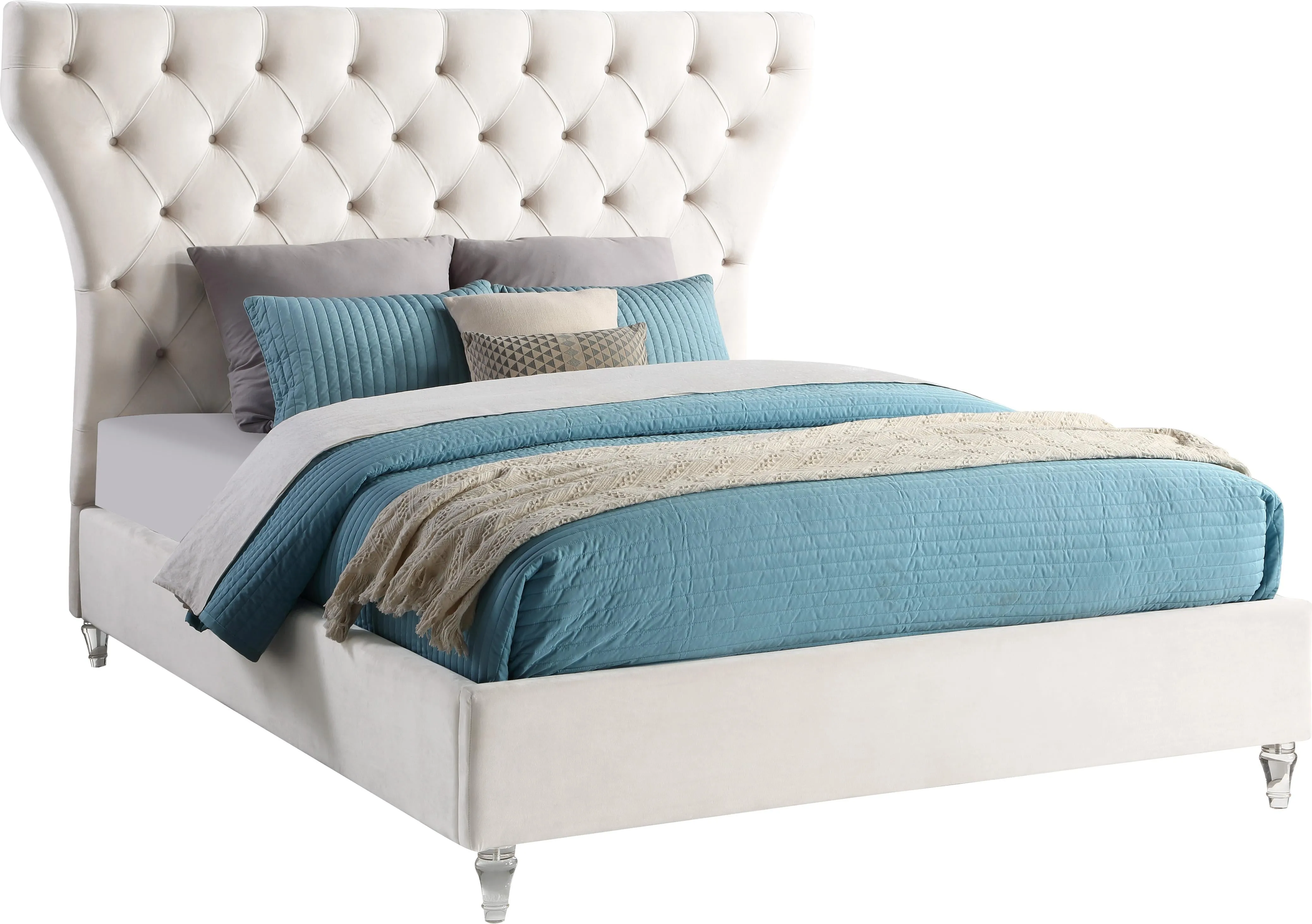 Kira Cream Velvet Queen Bed