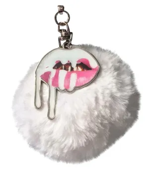 Kylie white puff ball keychain