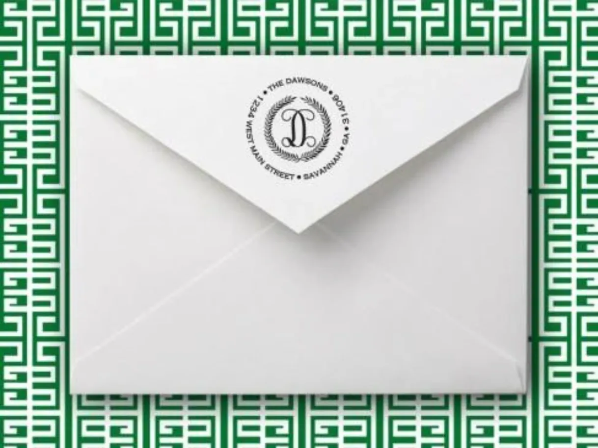 Laurel Wreath Family Initial Round Self-Inking Stamper or Embosser