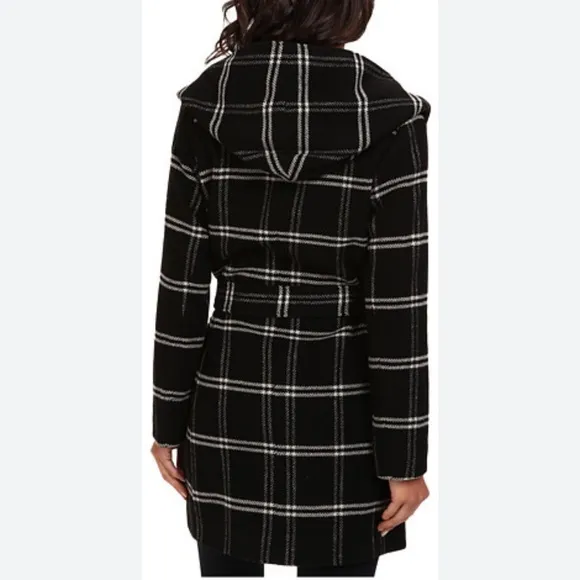 Lauren Ralph Lauren Windowpane Plaid Hooded Wrap Coat