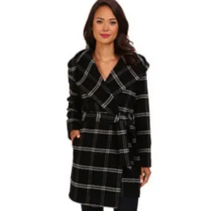 Lauren Ralph Lauren Windowpane Plaid Hooded Wrap Coat