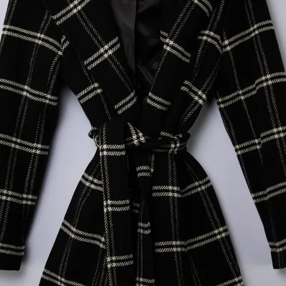 Lauren Ralph Lauren Windowpane Plaid Hooded Wrap Coat