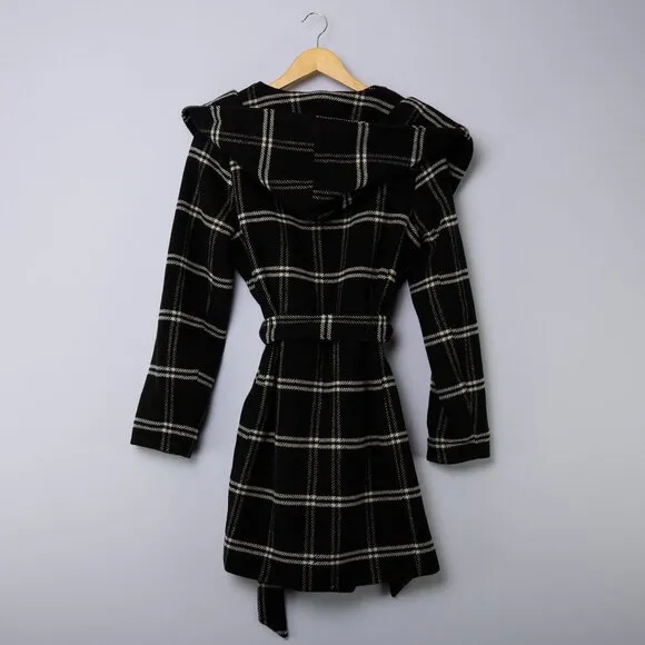 Lauren Ralph Lauren Windowpane Plaid Hooded Wrap Coat