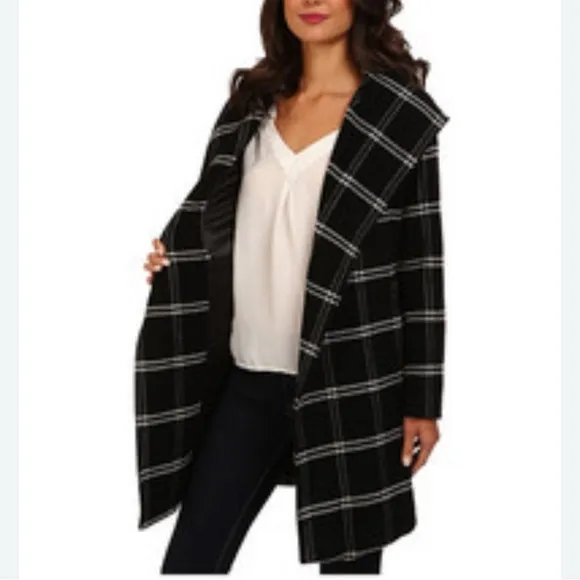 Lauren Ralph Lauren Windowpane Plaid Hooded Wrap Coat