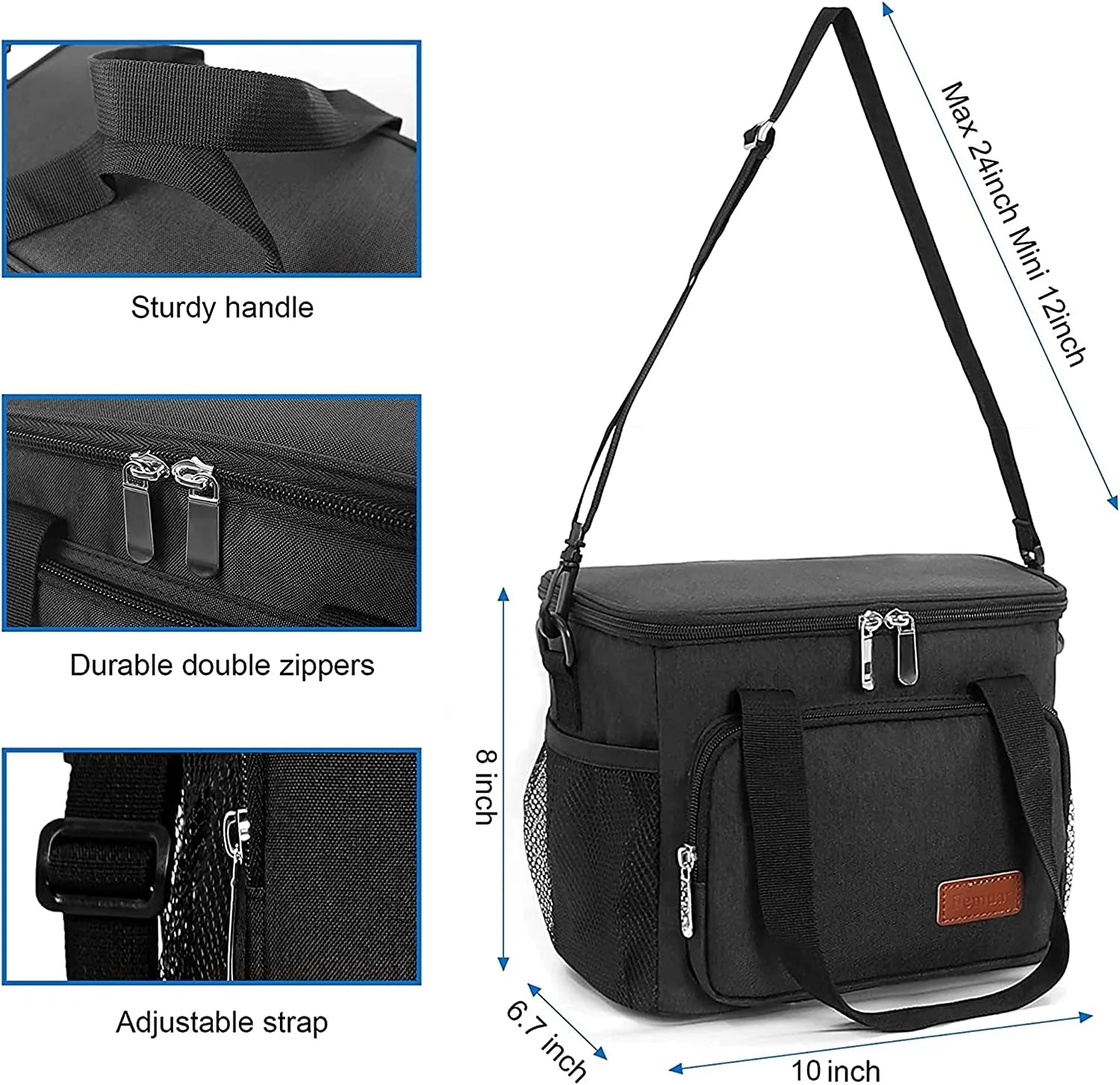 Leakproof Lunch Bag, Lunch Cooler Bag with Adjustable Shoulder Strap for Work Office Picnic and Beach
