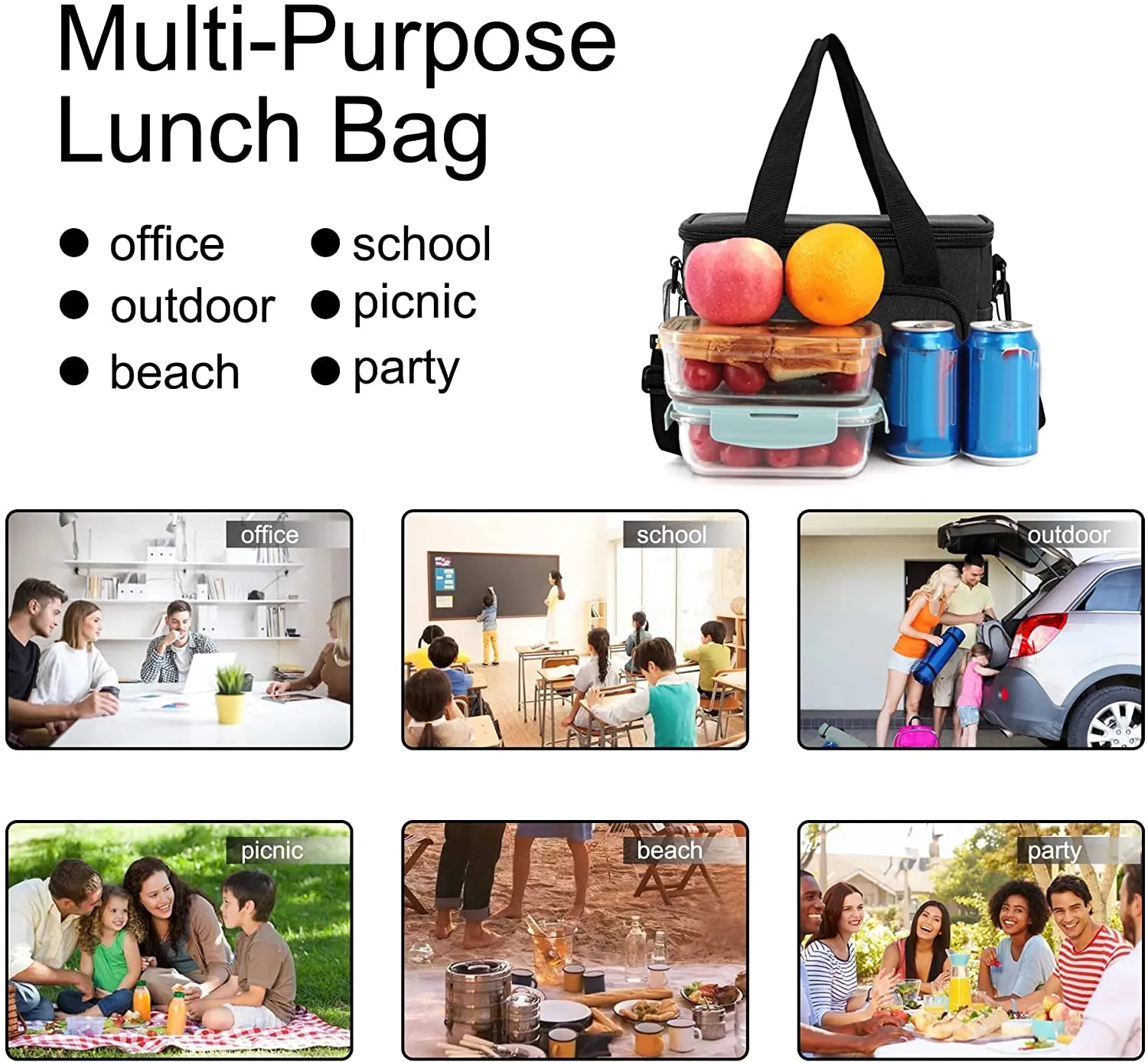 Leakproof Lunch Bag, Lunch Cooler Bag with Adjustable Shoulder Strap for Work Office Picnic and Beach