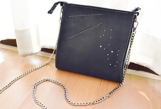 LEATHER PERSONALIZED Constellation SHOULDER BAG PURSE HANDMADE MONOGRAMMED GIFT CUSTOM CROSSBODY BAG PURSE Chain SHOULDER BAG PURSE