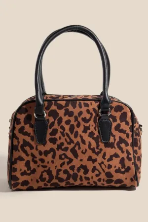 Leopard Faux Leather Handle Boxy Handbag