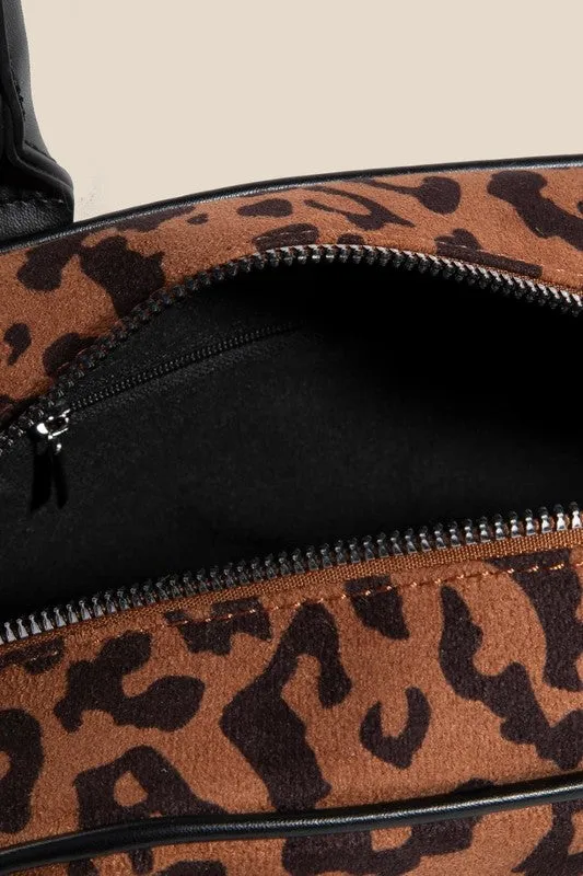 Leopard Faux Leather Handle Boxy Handbag