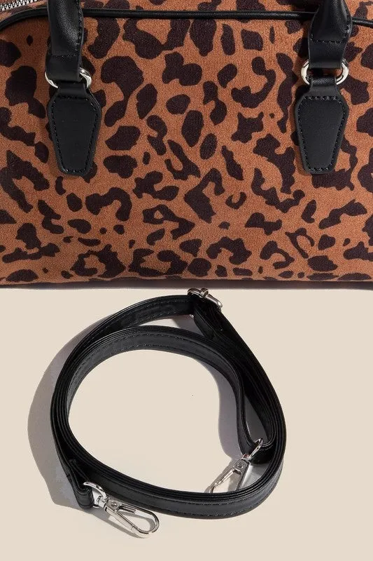 Leopard Faux Leather Handle Boxy Handbag