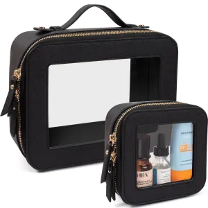 LETGO Clear Makeup Bags Set - TSA Approved Toiletry Bag with Handle Large Opening, Clear Toiletry Bags Case Pouch for Traveling Travel Car Orangizer Storage Essentials (Mini Large Black)
