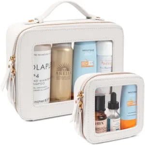 LETGO Clear Makeup Bags Set - TSA Approved Toiletry Bag with Handle Large Opening, Clear Toiletry Bags Case Pouch for Traveling Travel Car Orangizer Storage Essentials (Mini Large White)