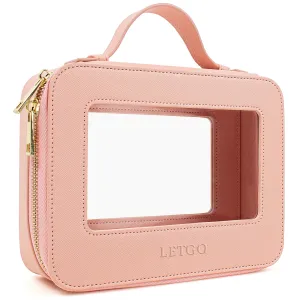 LETGO Clear Makeup Bags, TSA Approved Toiletry Bag with Zipper, Clear Makeup Organizer Fit Carry-on Travel Essentials,Clear Cosmetic Bags for Women Men (A-Pink)