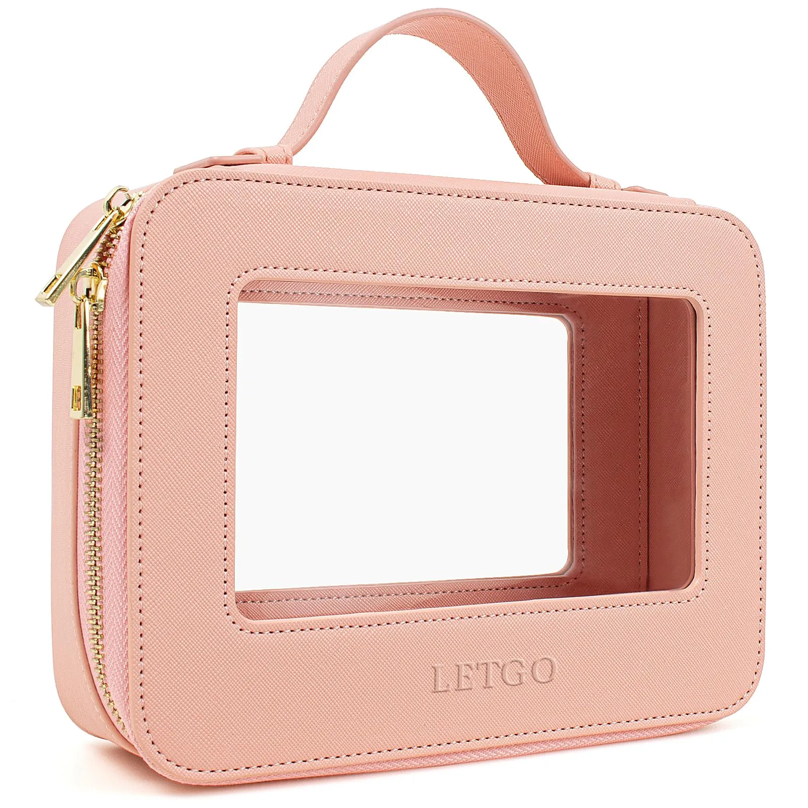 LETGO Clear Makeup Bags, TSA Approved Toiletry Bag with Zipper, Clear Makeup Organizer Fit Carry-on Travel Essentials,Clear Cosmetic Bags for Women Men (A-Pink)