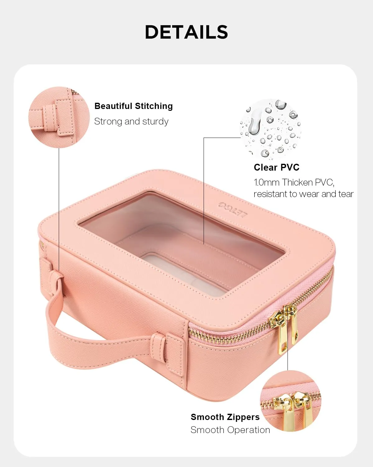 LETGO Clear Makeup Bags, TSA Approved Toiletry Bag with Zipper, Clear Makeup Organizer Fit Carry-on Travel Essentials,Clear Cosmetic Bags for Women Men (A-Pink)