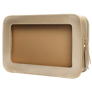 LETGO Clear Makeup Bags, TSA Approved Toiletry Bag with Zipper, Clear Makeup Organizer Fit Carry-on Travel Essentials,Clear Cosmetic Bags for Women Men (C-Gold)