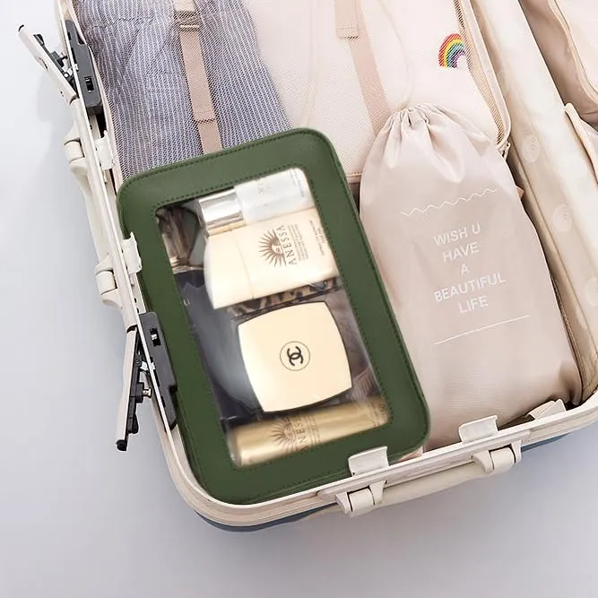 LETGO Clear Makeup Bags, TSA Approved Toiletry Bag with Zipper, Clear Makeup Organizer Fit Carry-on Travel Essentials,Clear Cosmetic Bags for Women Men (C-Green)