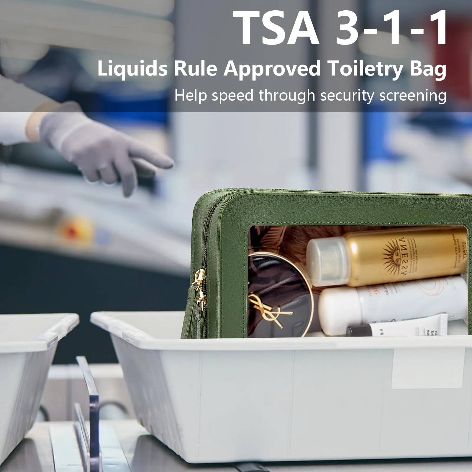 LETGO Clear Makeup Bags, TSA Approved Toiletry Bag with Zipper, Clear Makeup Organizer Fit Carry-on Travel Essentials,Clear Cosmetic Bags for Women Men (C-Green)