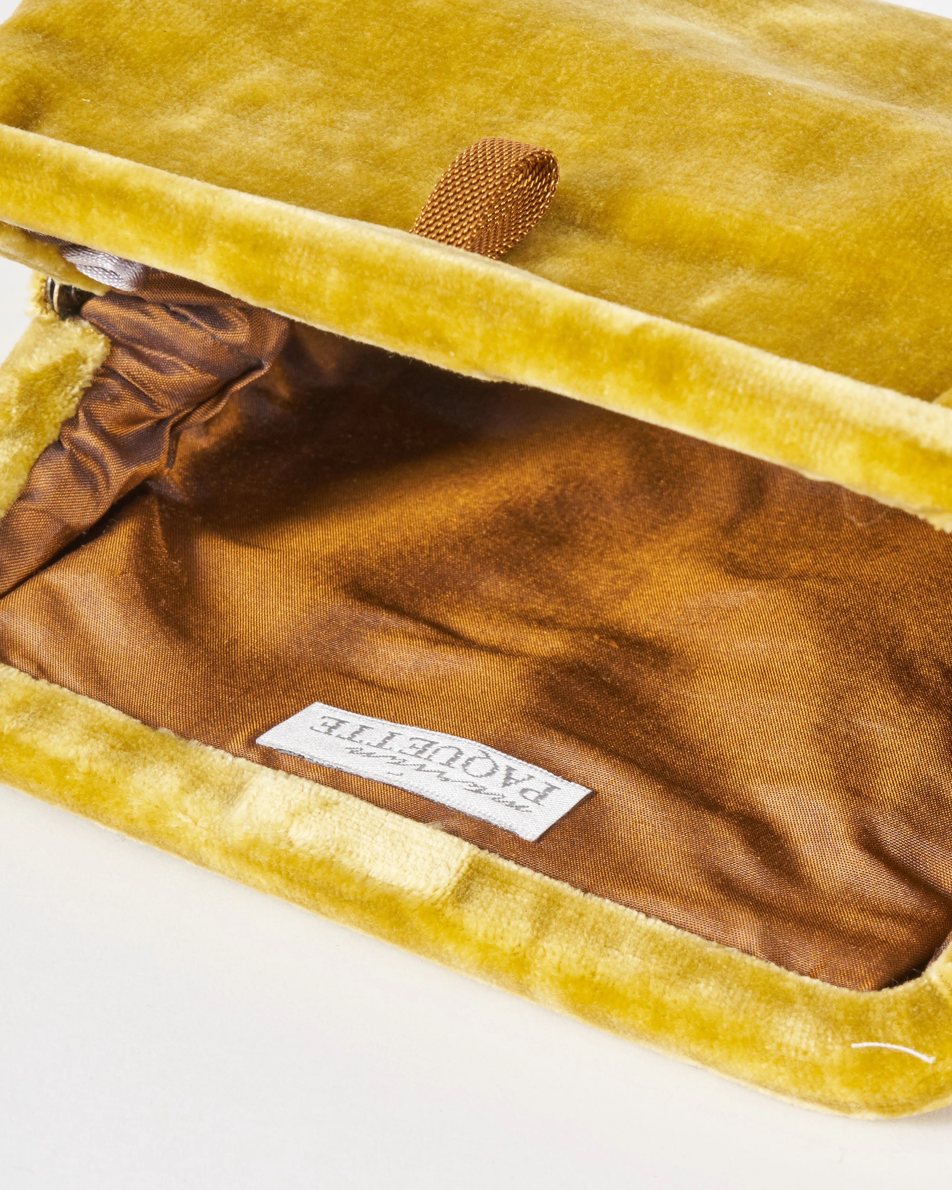 liette solid velvet clutch - mustard