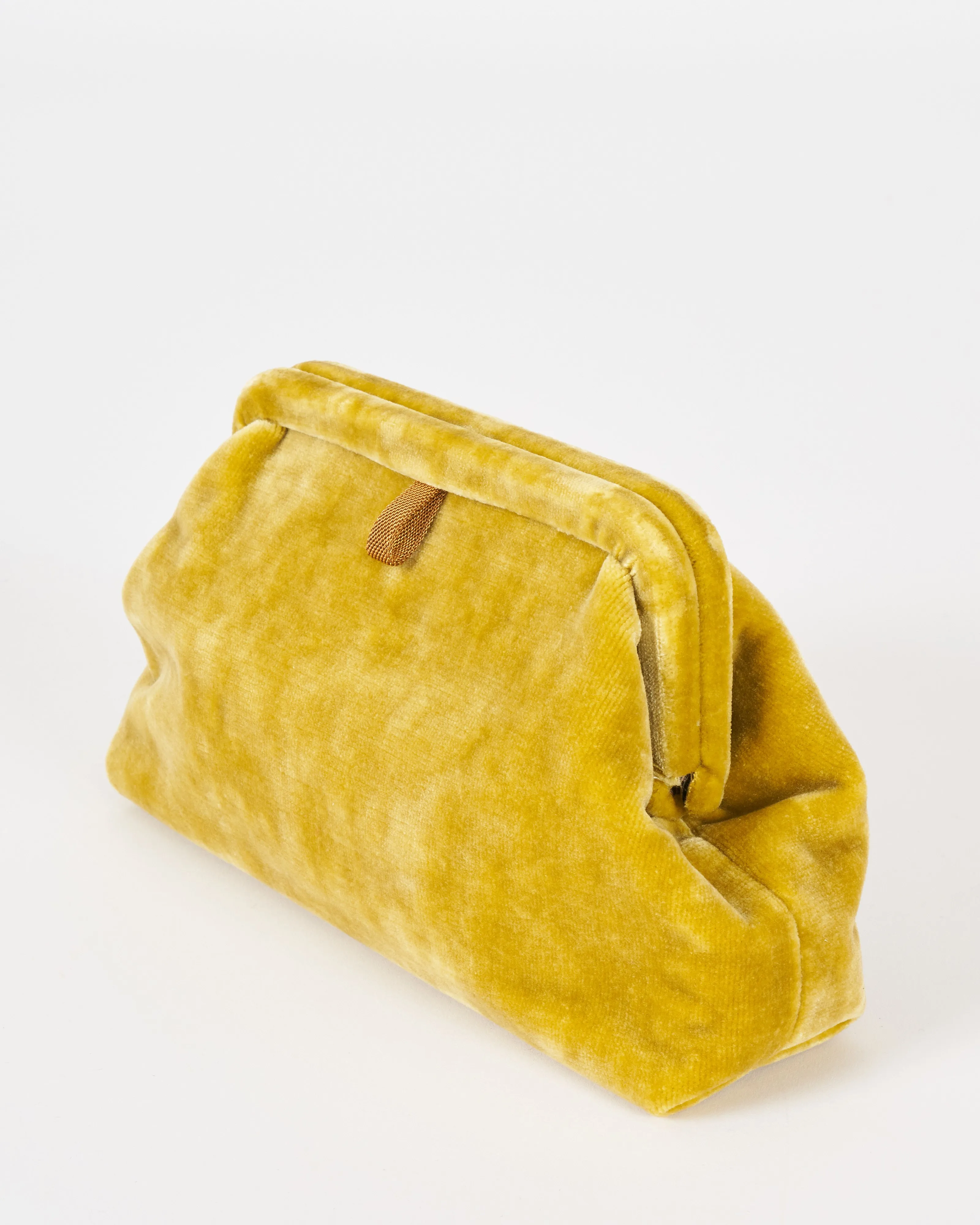 liette solid velvet clutch - mustard