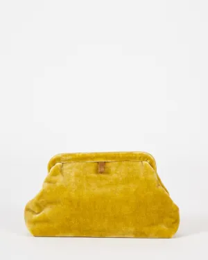 liette solid velvet clutch - mustard