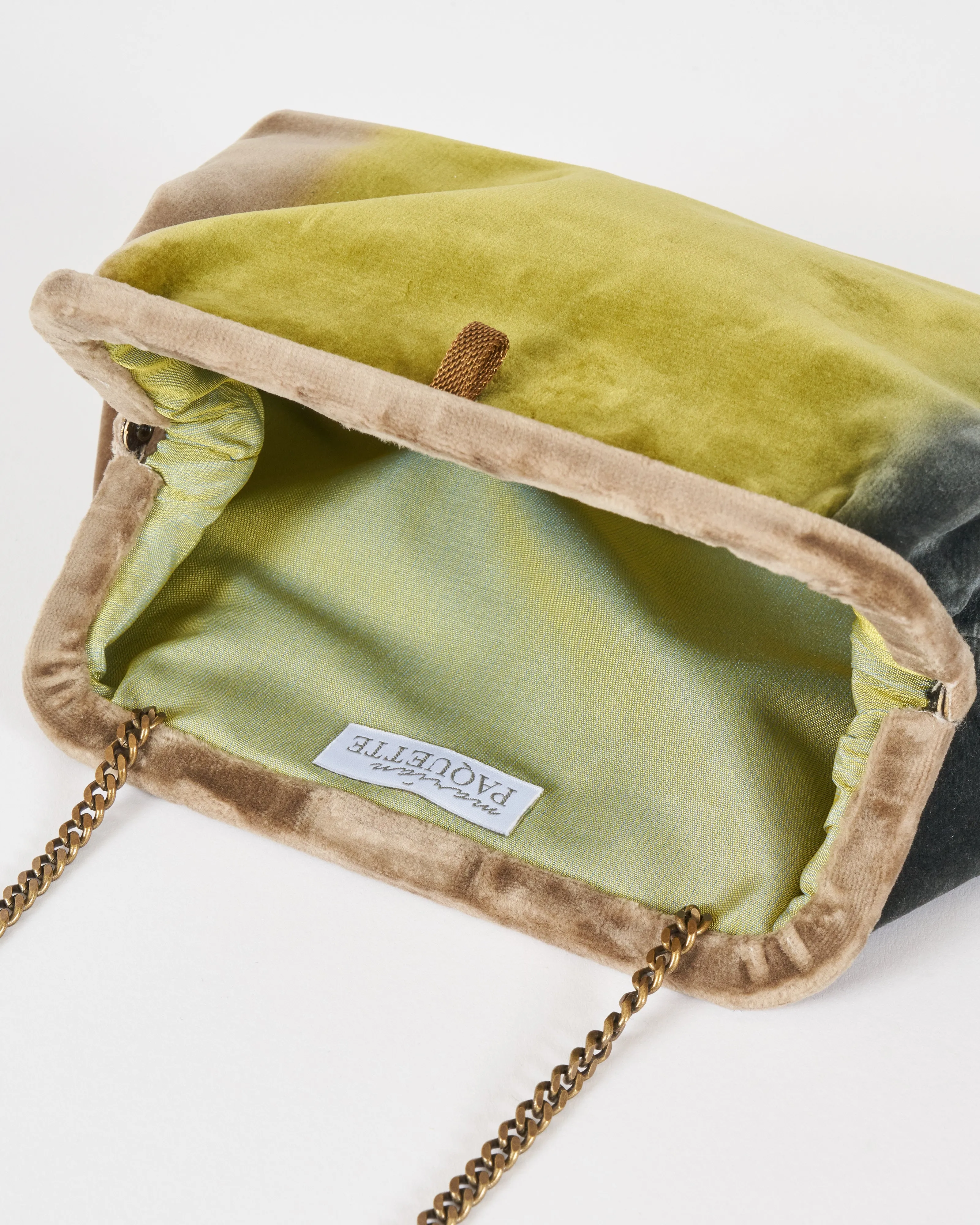 liette solid velvet clutch ombre - charcoal/green