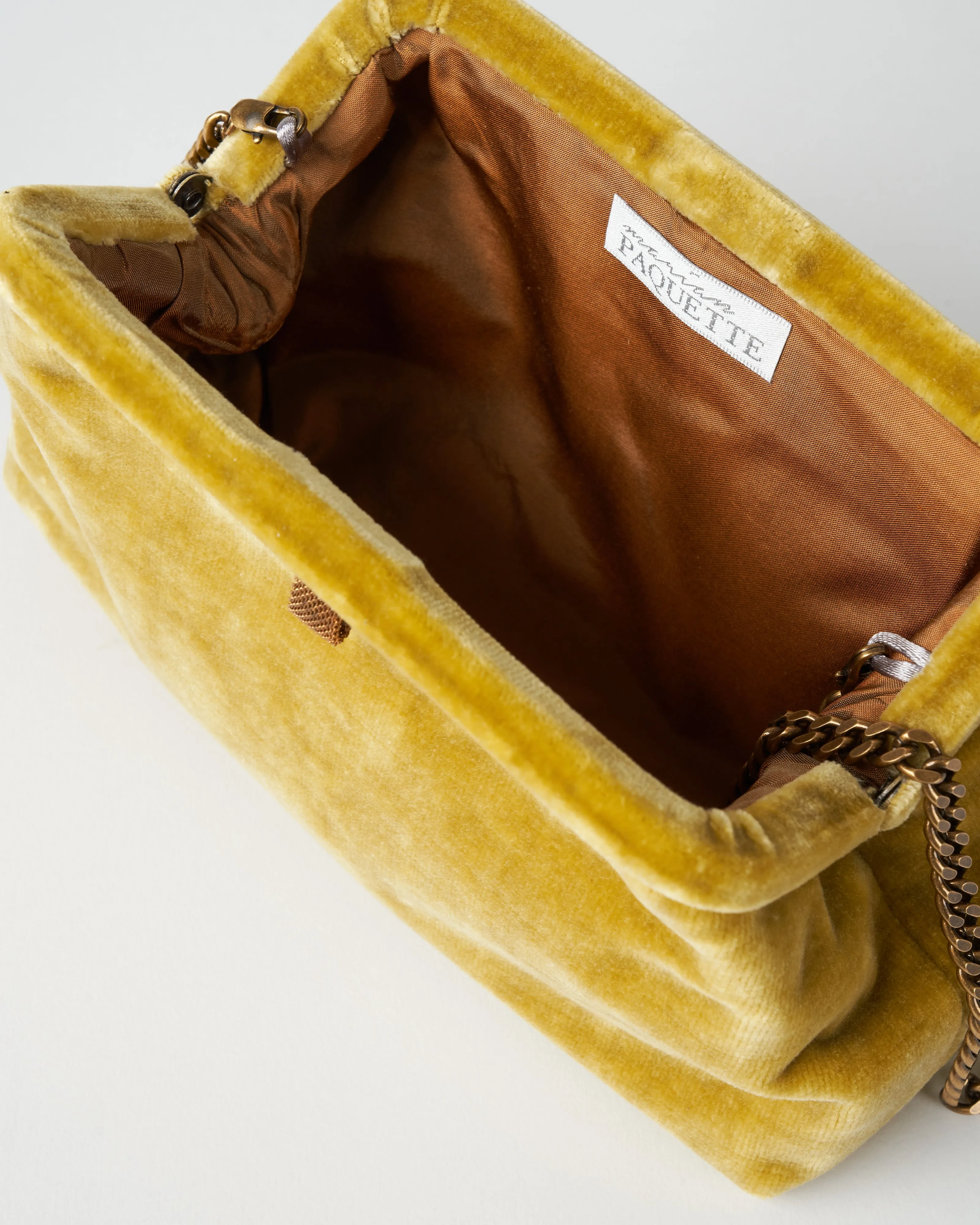 liette velvet clutch - mustard