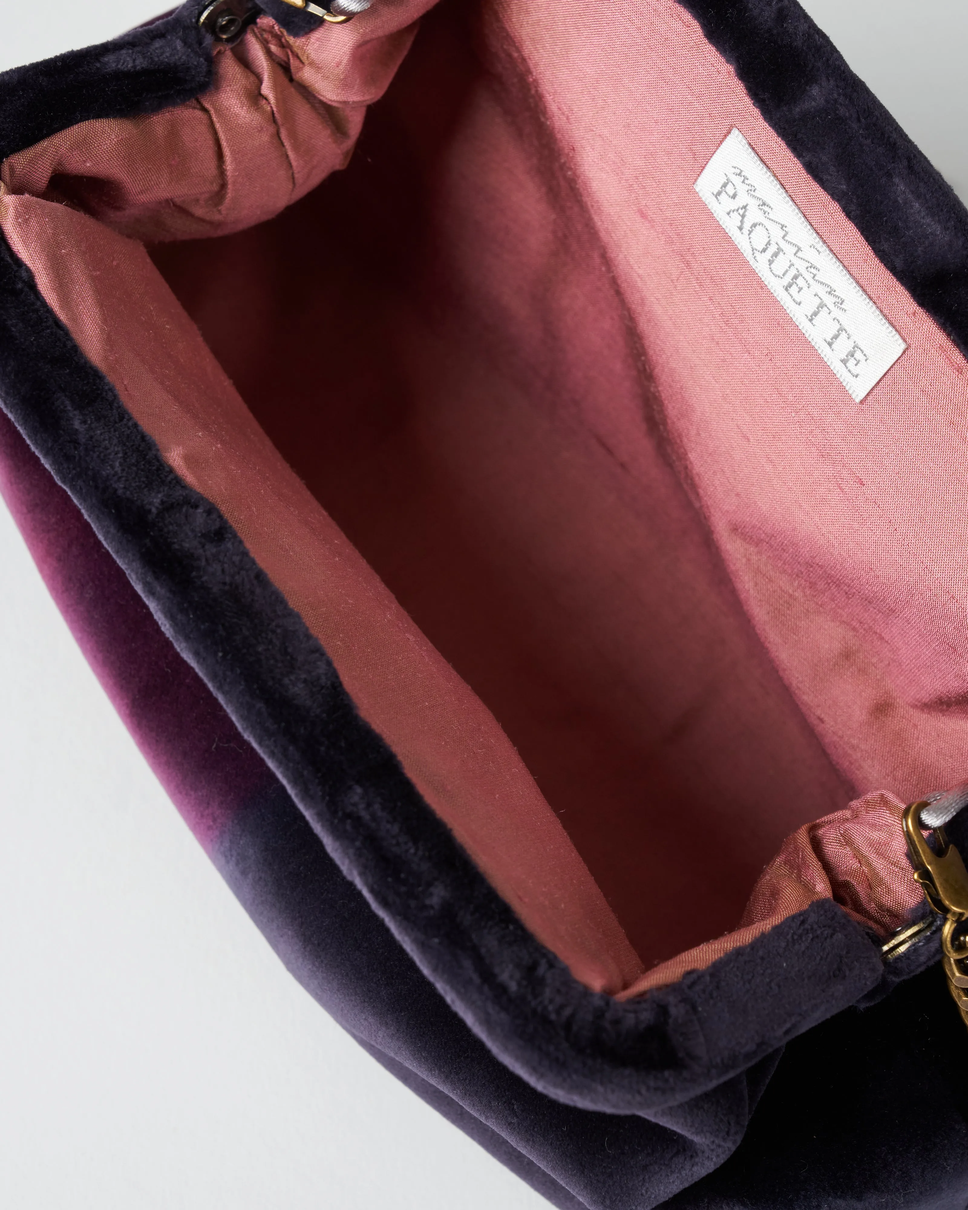 liette velvet ombre clutch - navy/blue/eggplant
