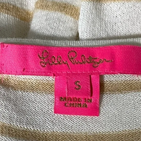 Lilly Pulitzer White tan stripes quarter sleeves oversized Elba sweater