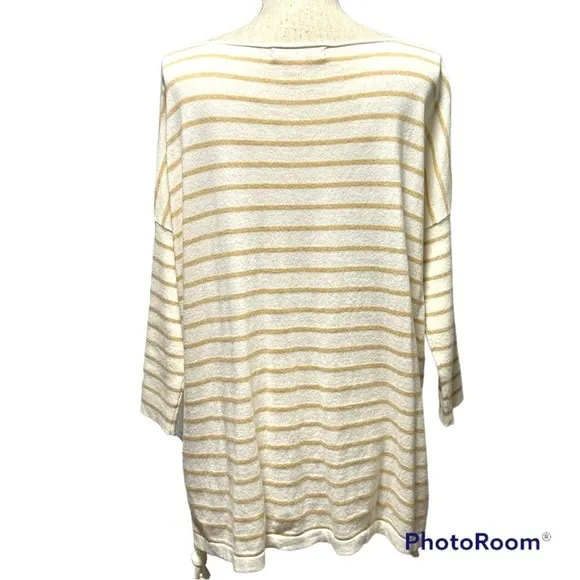 Lilly Pulitzer White tan stripes quarter sleeves oversized Elba sweater