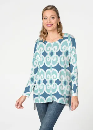 Links Navy Aqua (8133) ~ Slouchy Butterknit Top