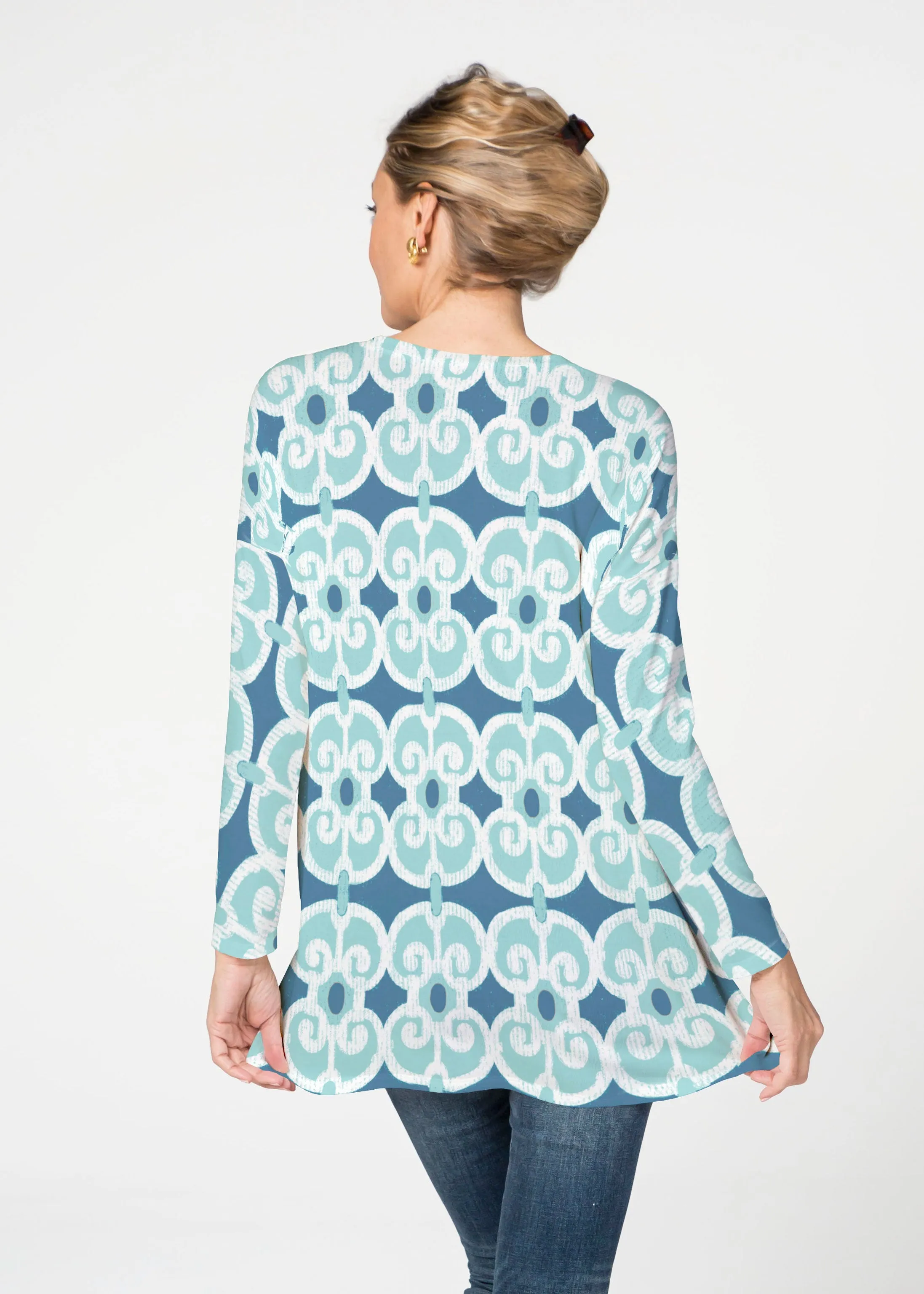 Links Navy Aqua (8133) ~ Slouchy Butterknit Top