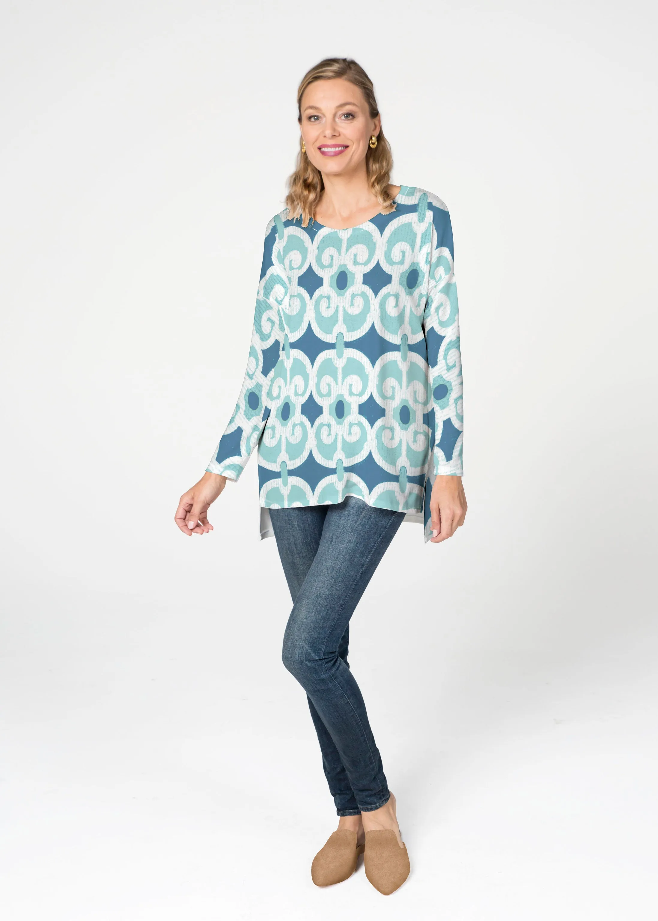 Links Navy Aqua (8133) ~ Slouchy Butterknit Top