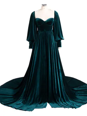 Long Sleeves Velvet Dress for Photo Shoot Outfit Gown YW240088