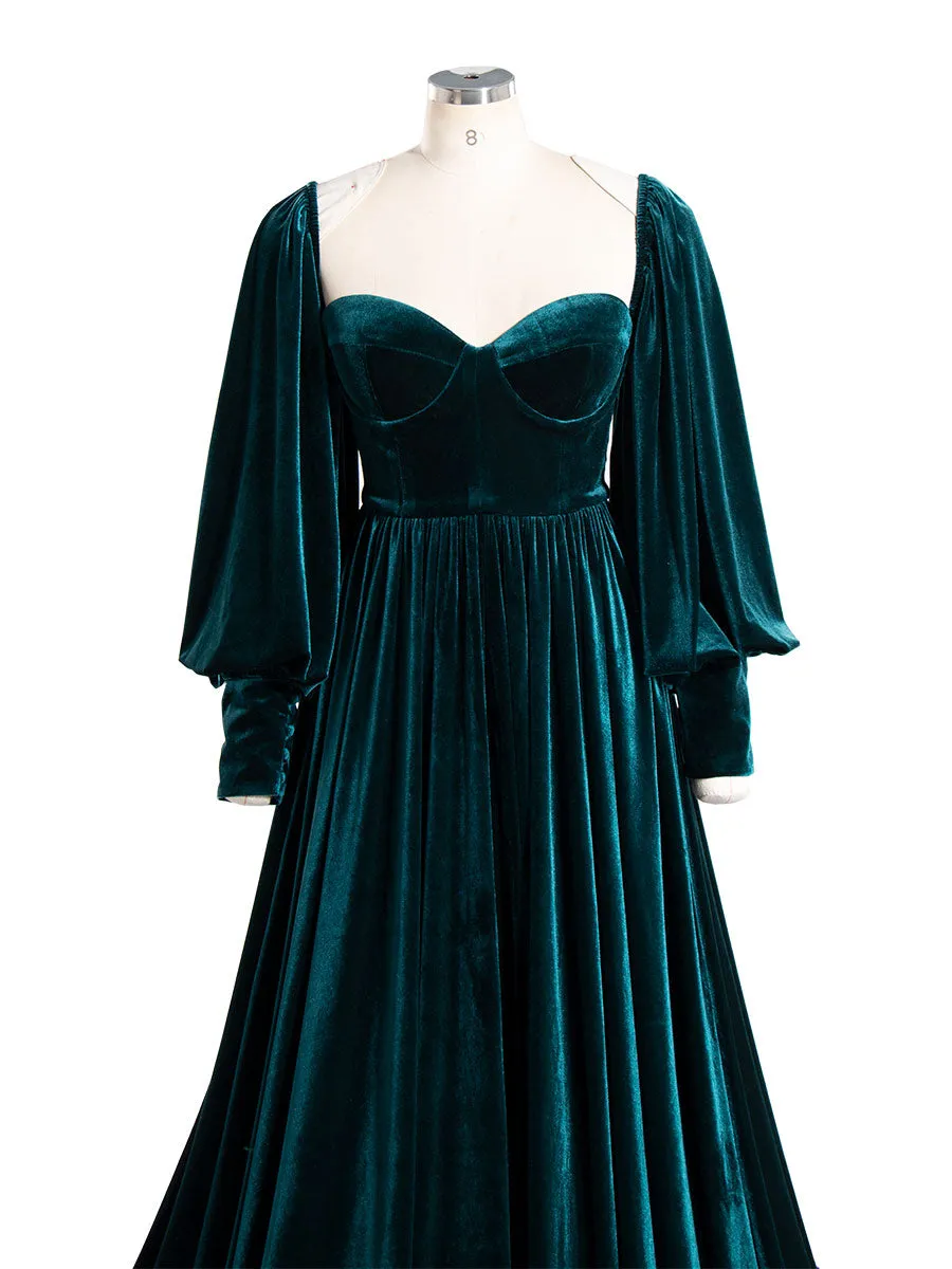 Long Sleeves Velvet Dress for Photo Shoot Outfit Gown YW240088